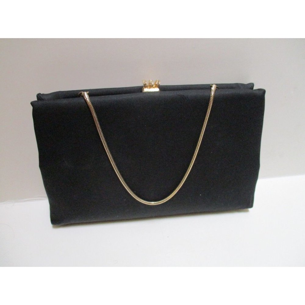 *Vintage Elegant 'After 5' Black Compact Mirror Change Purse Evening Clutch Bag